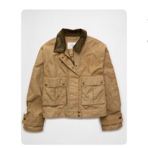 American Eagle Outfitters Tan Utility Jacket with Green Collar